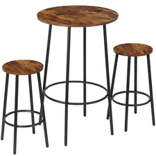Modern bar Table and Stools for 2 Kitchen Counter Height Wood Top Living Room