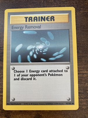 energy removal pokemon card TCG - (Common) Discard 1 Energy card attached to 1 of your own Pokemon in order to choose 1 of your opponents Pokemon and up to 2 Energy cards attached to it Energy Removal 2 - 89/112