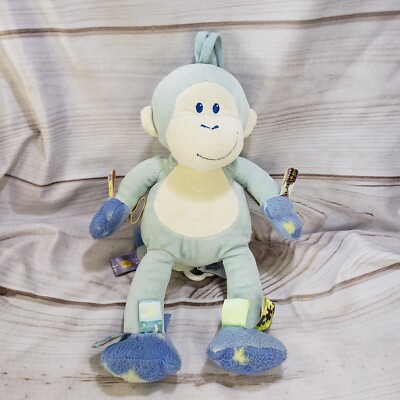 Taggies Blue Monkey Plush Crib Toy Musical Pull Velour Mary Meyer Baby 13 Inch