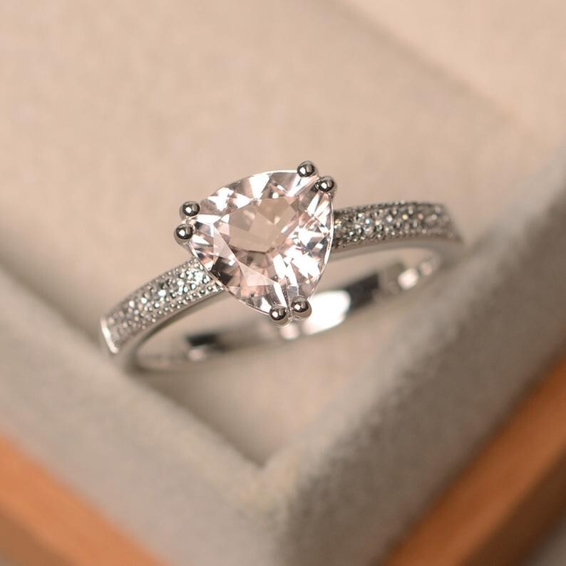 2.15 Ct Natural Morganite Diamond Wedding Beautiful Ring 14K Solid White Gold
