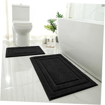  Bathroom Rugs Sets 2 Piece, Super Soft and 16''x24''+20''x32'' Loop- Black