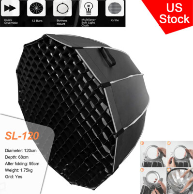 US 120cm 12 Sided Flipped Bowens Deep Grid Softbox For Godox AD600 AD400Pro SL60