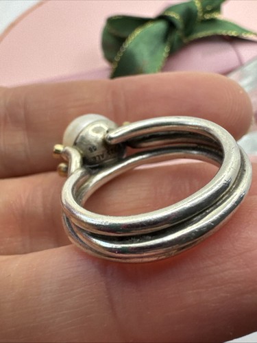 Pandora Sterling Silver 14k Two Toned Solitaire Pearl Diamond Ring 190158D Sz56 - Picture 7 of 13