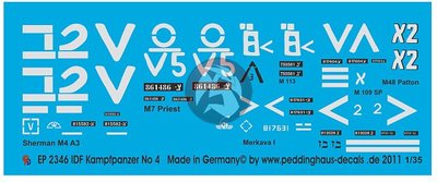 Peddinghaus 1/35 Israeli IDF Tank and Vehicle Markings No.4 (6 vehicles) 2346