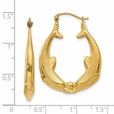 14k Yellow Gold Polished Dolphin Hoop Earrings L-17mm, W-4mm for Mom