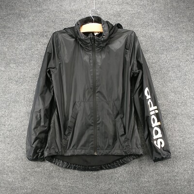 Adidas Mens Full Zip Hooded Windbreaker Jacket Black XS