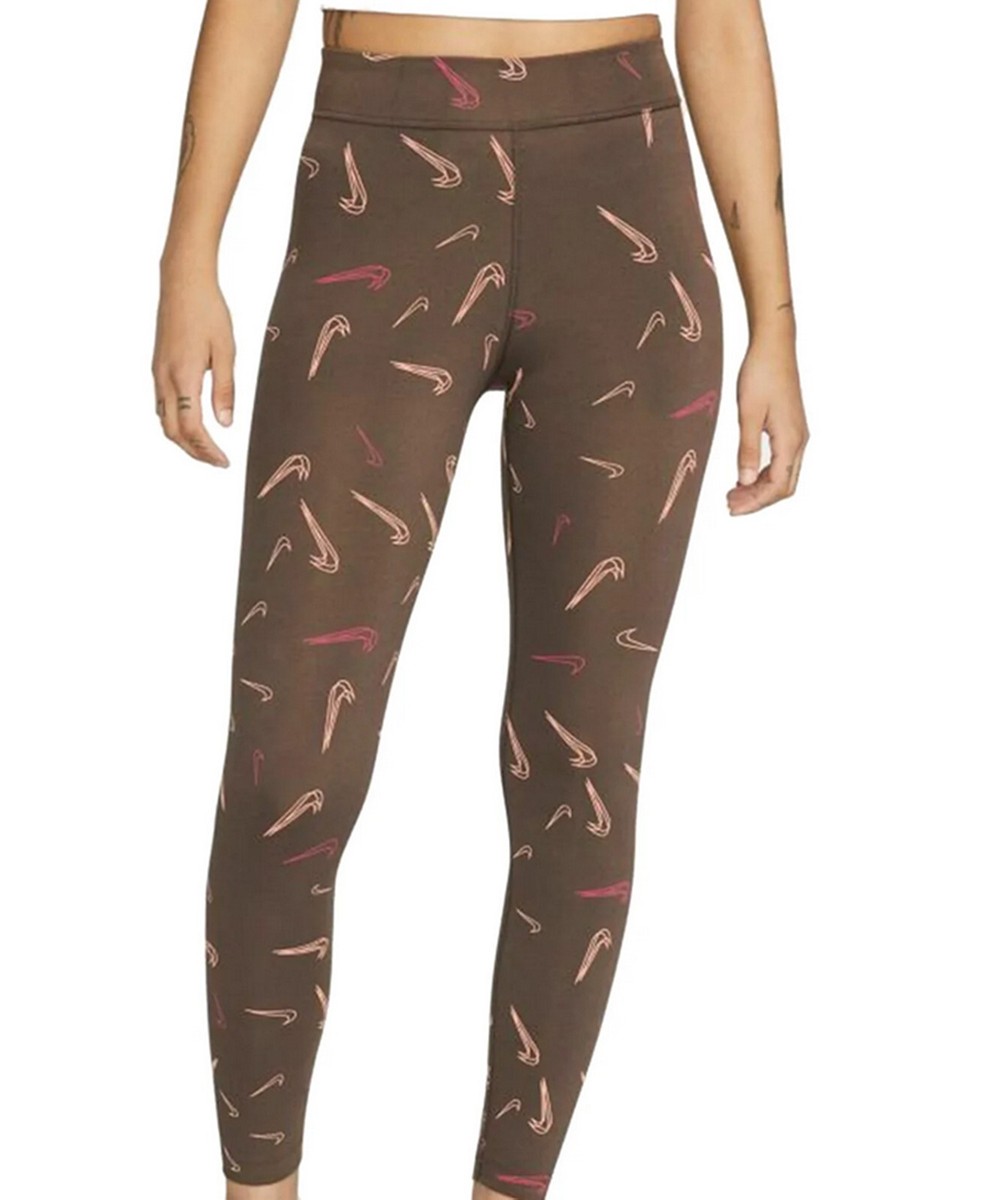 NIKE SPORTSWEAR NSW AOP SWOOSH BROWN LEGGINGS HIGH RISE UK S, M, L NEW  WOMENS