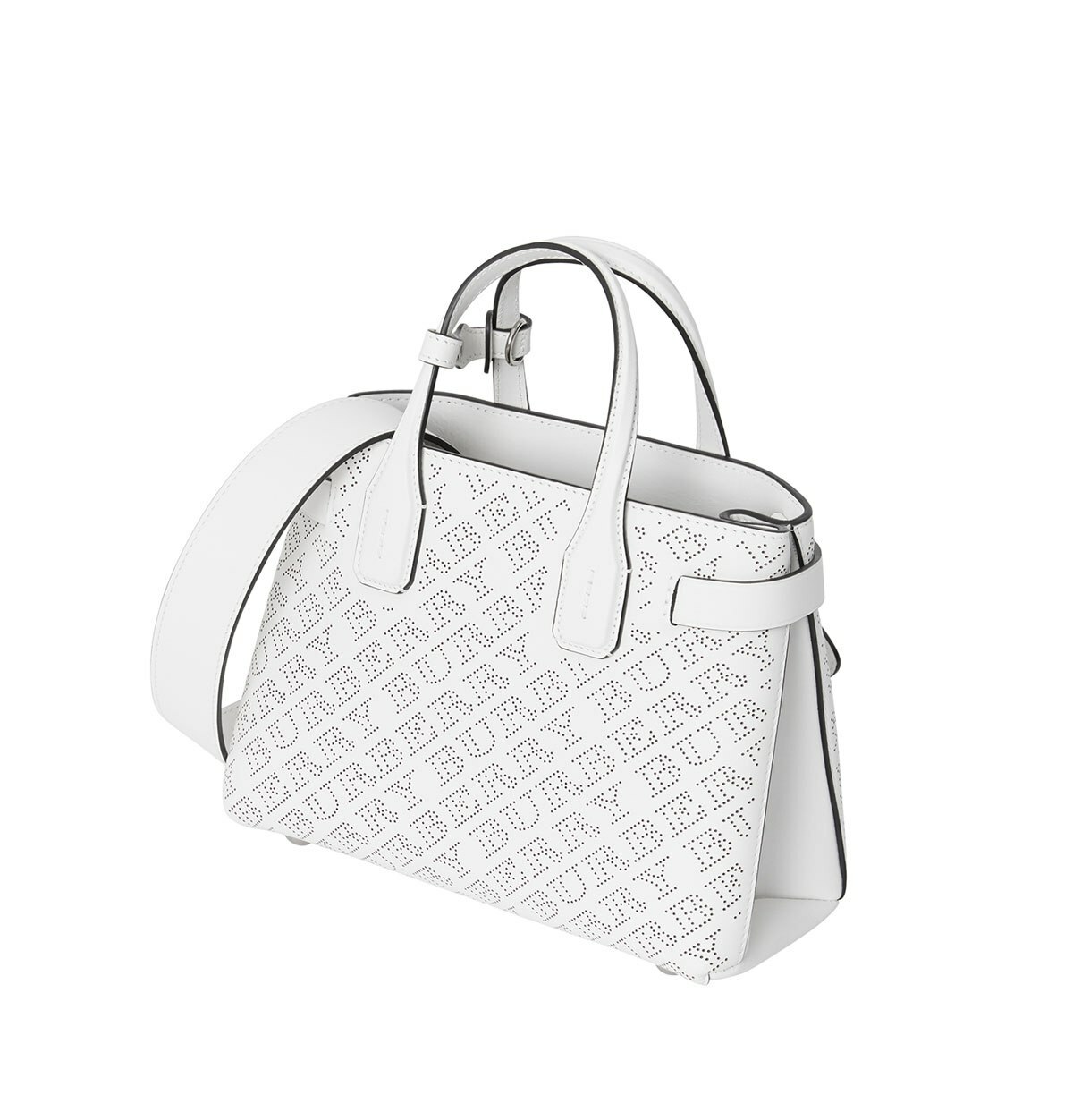 Burberry Women's Small Banner Perforated Logo Tote Bag, Chalk White, MSRP $1,650 image 3