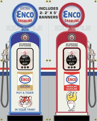 ENCO GAS PUMP WAYNE 50s STYLE REGULAR PREMIUM OR SET 2 X 5 REMAKE BANNER ART
