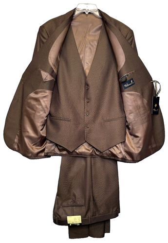 Falcone Men’s Rust Brown Suit Model Bud 3 Piece 44L X 38W Flat Pants NWT - Picture 2 of 19