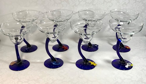 Juego de 4 vasos Barvura Margarita de Libbey tazón transparente azul cobalto vástago curvo - Imagen 5 de 5