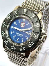 LUMINOX 3100 / 3103 NAVY SEAL BLUE DIAL S/S CASE (NEW BATT) SHARK MESH S/S BAND