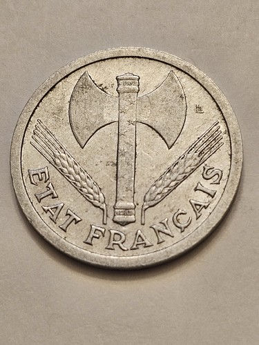 1943 🇫🇷 FRANCE 2 FRANCS ALUMINUM WORLD COIN F+ KM904.1 NO B MISTRIKE FREE SHIP - Picture 2 of 3