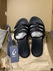 NIB 🌺 Women's Olukai Tiare Slide Black Leather Sandals US Size 7 $130