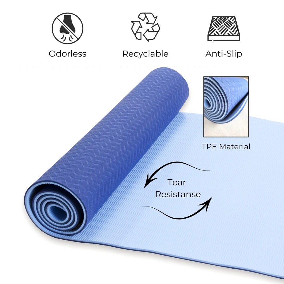 Yoga Mat Non Slip Pilates ECO Friendly Tear-Free Floor Exercises Men Women Kids - Image 3 of 4