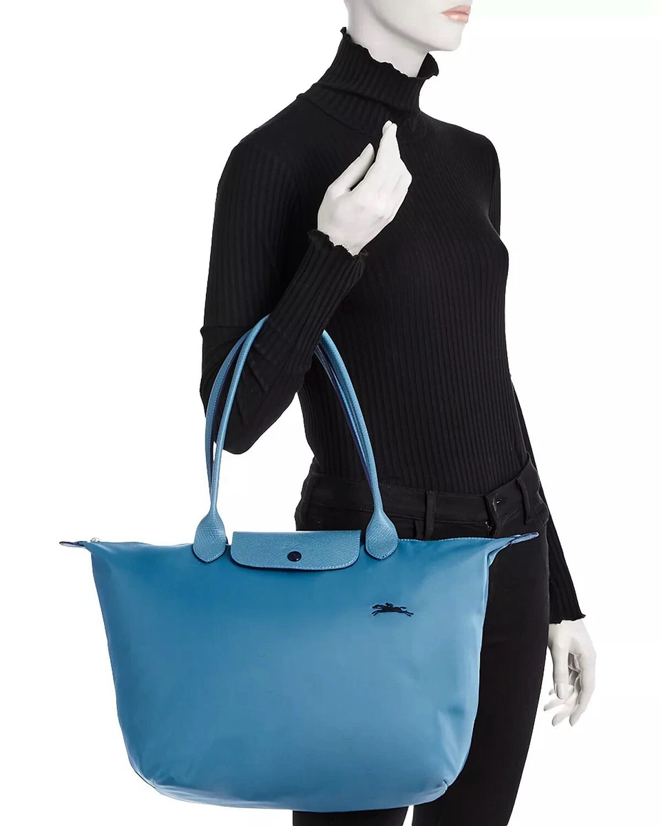 Longchamp Le Pliage Club Large Nylon Long Handle Tote in Blue