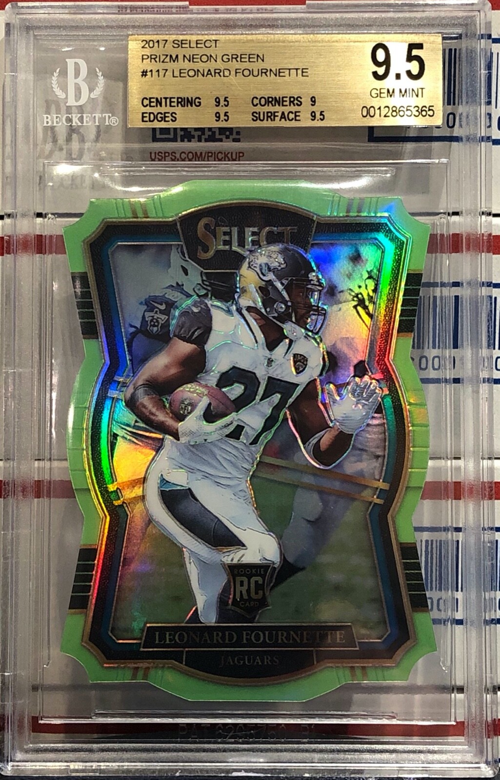 2017 PANINI SELECT LEONARD FOURNETTE, #117, ROOKIE, NEON GREEN PRIZM, #14/49