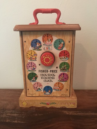 Vtg Fisher-Price Toys "Tick-Tock Teaching Clock" 1964 Made in USA Working Rare - 第 3/6 張圖片