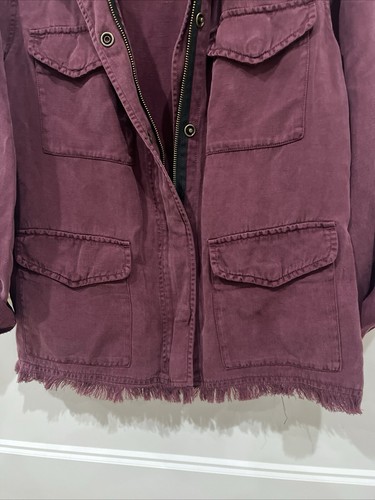 Sanctuary Womens Burgundy Tencel Linen Blend Utility Jacket Frayed Medium M Wine - Picture 5 of 10