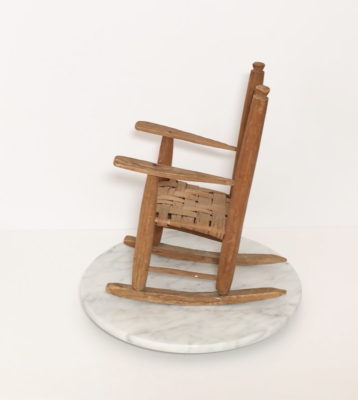 VINTAGE RUSTIC WOODEN ROCKING CHAIR HANDMADE FOLK ART COLLECTIBLE 13 1/2”  TALL