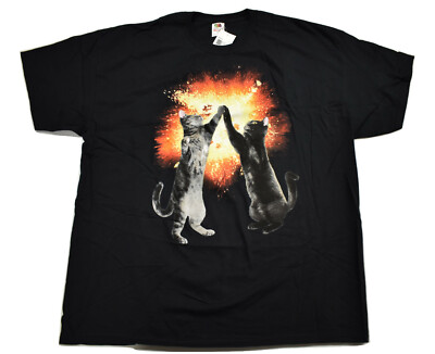 Mens Cats High Five Explosion Funny Black Shirt NWT 2XL