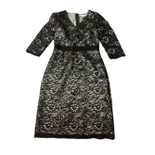 Banana Republic Midi Cocktail Black Gray Lace Dress Size 0