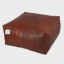 30'' Leather Pouffe New Handmade Unstuffed Boho Footstool Ottoman Moroccan