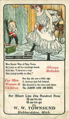 Advertising Postcard W W Townsend, Hubbardston, Michigan - Albert Hosiery 1906