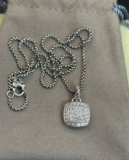 David.Yurman 925 Sterling Silver 14mm Pave Diamond Pendant & Necklace 18 inches