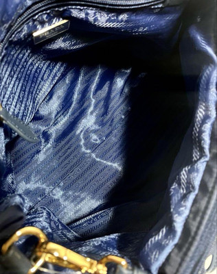 Prada 2Way Bag Navy Nylon Leather 35.5x25x15.5cm Used Display Item