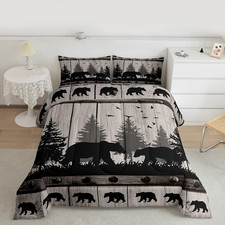 Bear Print Comforter Set All Season Rustic Cabin Bedding Set with 2 Pillow Cases