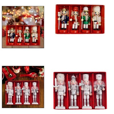 Set mit 4 dekorativen, leichten Weihnachtsfiguren aus Holz: Nussknacker