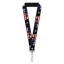 Lanyard - w/Star Black/US Flags