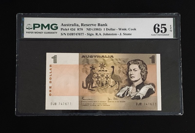 1983 Australia Reserve Bank 1 Dollar Pick#42d PMG 65 EPQ Gem UNC  - Elizabeth II