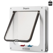 Transparent 4-Way Locking Cat Flap - Large Weatherproof Pet Door, 7.08" x 7.48"