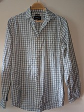 Men's Awearness Kenneth Cole Blue White Gingham Dress Shirt Neck 15.5, 32-33