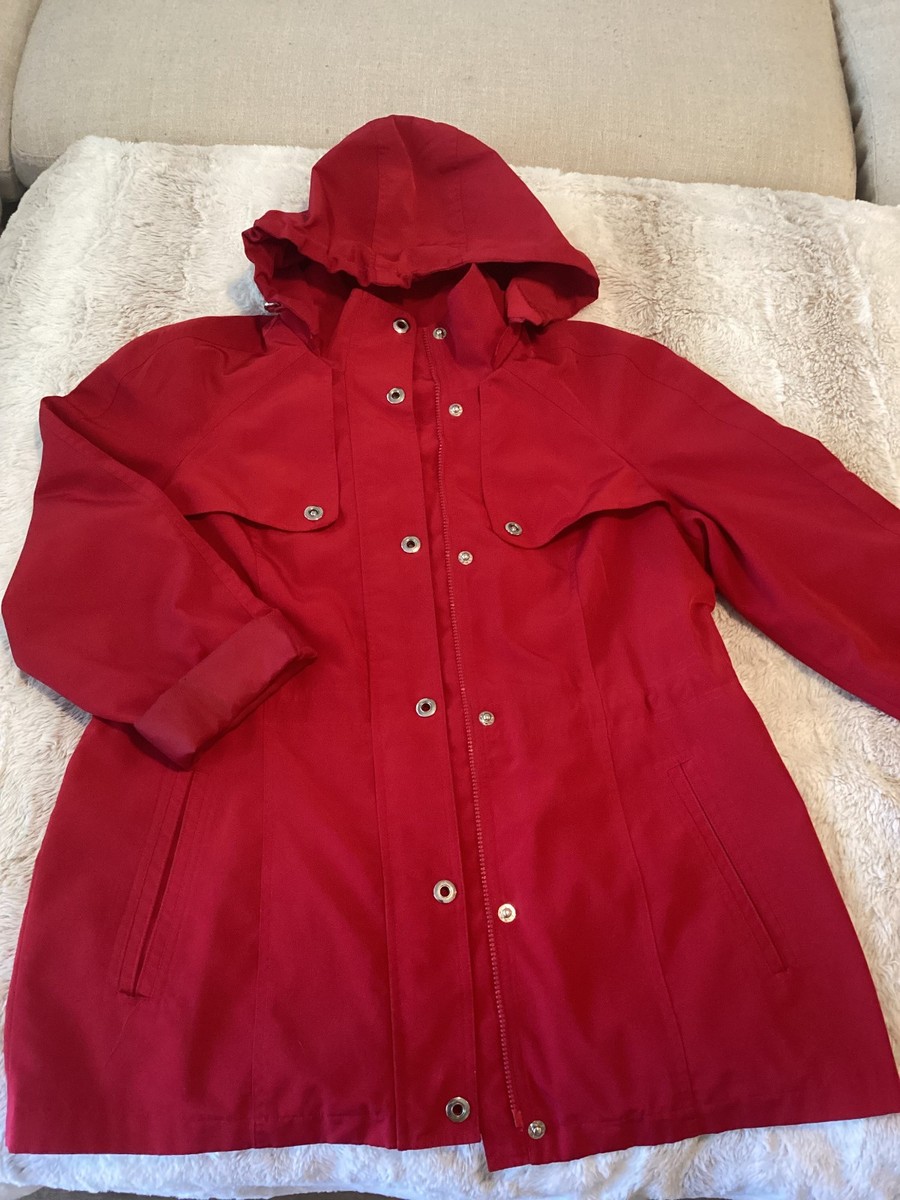 London Fog Red Hooded Rain Jacket Trench Coat– Women's Coat-Size