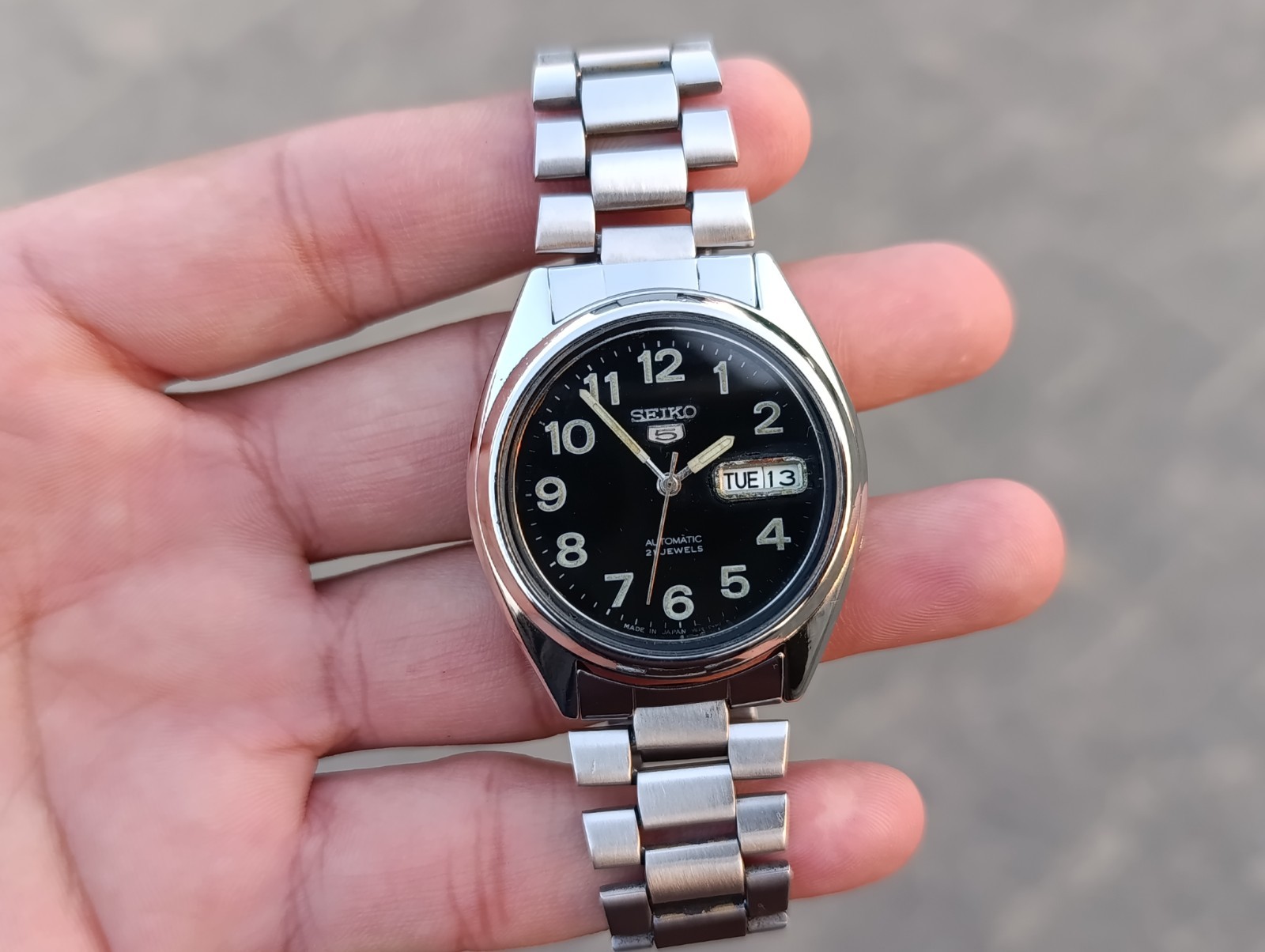 5 Day-Date Vintage Dial Men's Automatic Wristwatch Black Japanese SS SEIKO - vintagewatches.pk