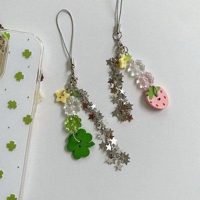 Strawberry Four-Leaf Clover Button Star Chain Keychain Phone Charm Strap