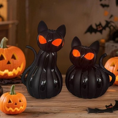 Halloween Cat Pumpkin Decor Night Light Practical Realistic Decorative Figurine