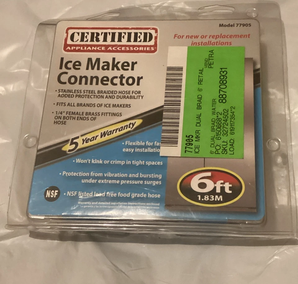 Electrodoméstico certificado Acc. Conector para máquina de hielo de acero inoxidable trenzado de 6 pies. (#59) Foto 2 de 4