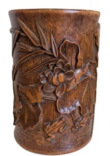 Antique Chinese Carved Bamboo Brush Pot with "Guangxu" Mark