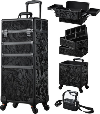 Rolling Makeup Case 4 in 1 Cosmetology Case on Wheels Makeup Travel Case with Co