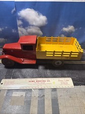 1930 Wyandotte Pressed Steel 12" Stake Dump Bed Truck Red with Original Wheels