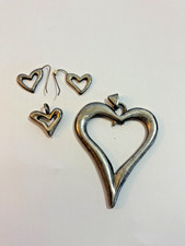 Set of 3 Heart Shaped Metal Silver Plate Earrings Pendants Jewelry