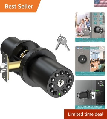 Sturdy Keyless Entry Door Knob - 50 Codes, Easy to Install, for Home or Office