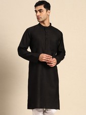 Men  s Pure Cotton Solid Kurta   Mandarin Collar, Knee Length, S to XXL