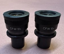 Pair Nikon CFW 10X Adjustable Microscope Eyepieces 23mm White Script