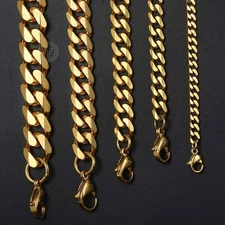 16"-36" Stainless Steel Chain Mens Necklace Gold Plated Curb Cuban 3/5/9/11mm