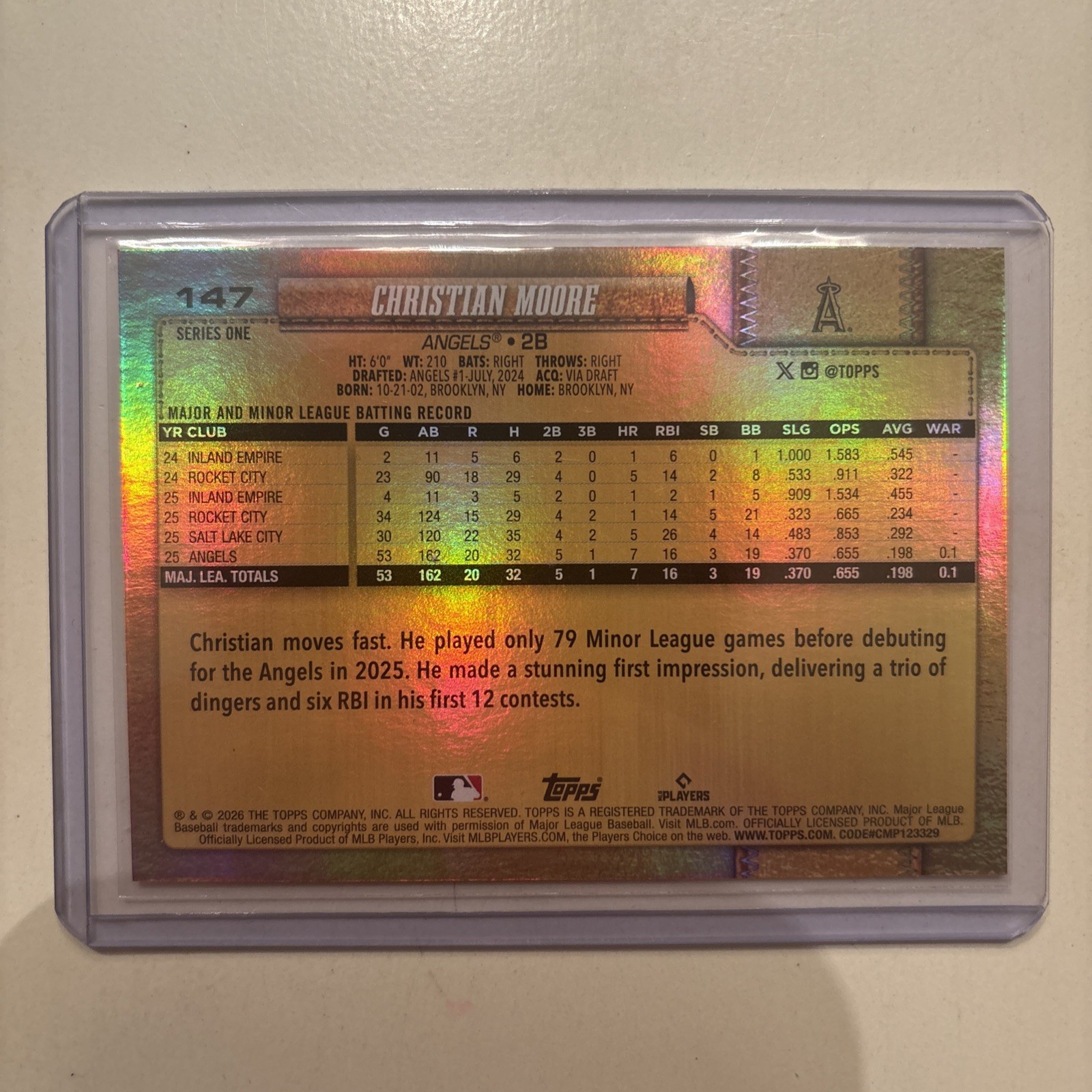 2026 Topps Christian Moore Golden Mirror RC SSP Image Variation Angels #147